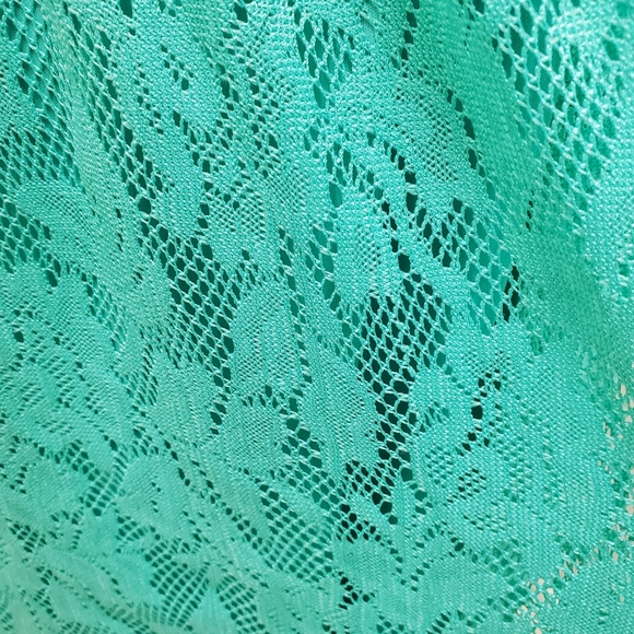 Trixxi Floral Lace Strapless High Low Hem Turquoise Green Dress Sz L - Picture 11 of 14